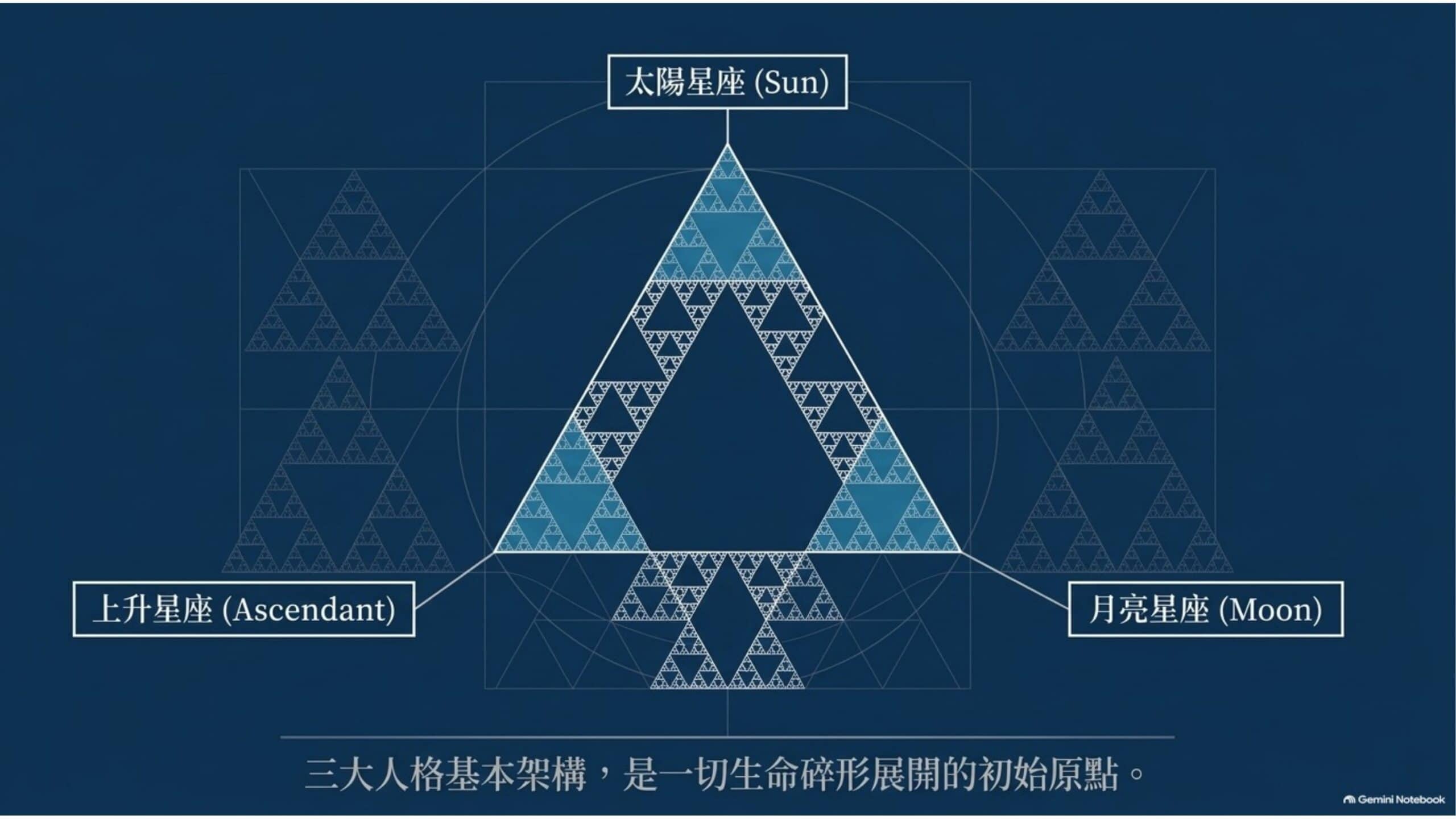 上昇、太陽和月亮三大人格的幾何結構圖