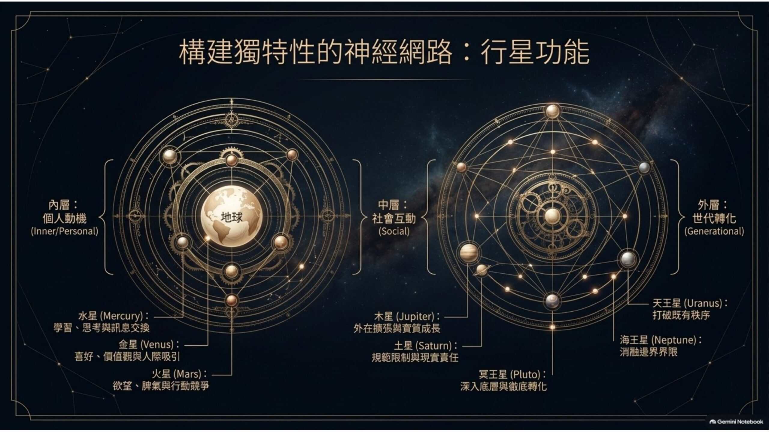 行星心理功能與人格網路關係示意圖