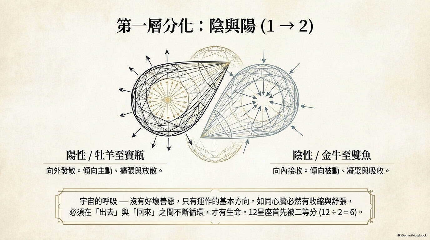 陰陽兩種運作方向的宇宙幾何示意
