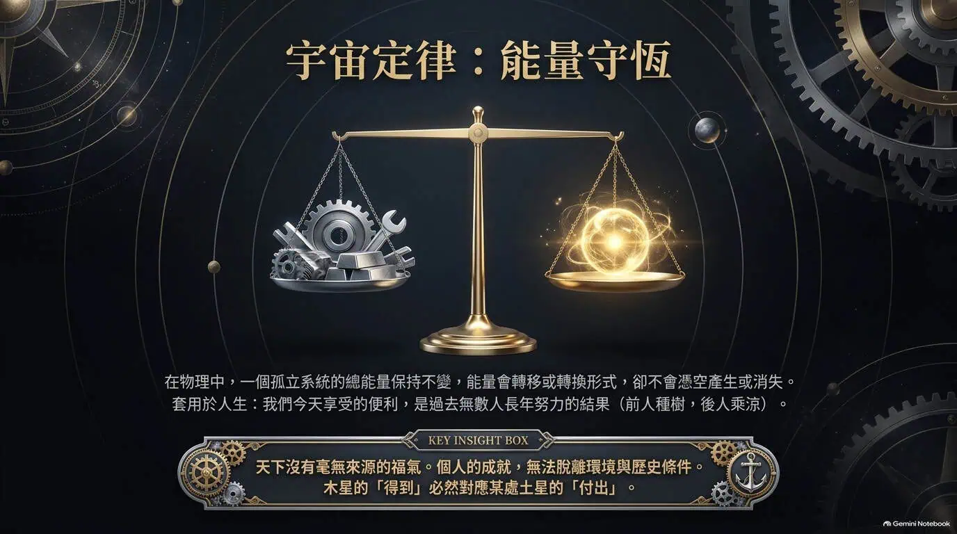 能量守恆的天秤意象,呈現物質能量轉移的象徵