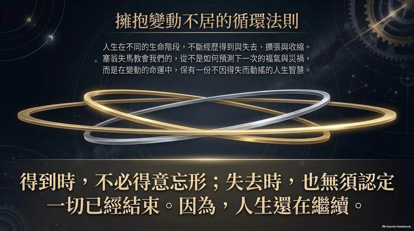 金銀色雙環交織,象徵人生得到與失去的循環