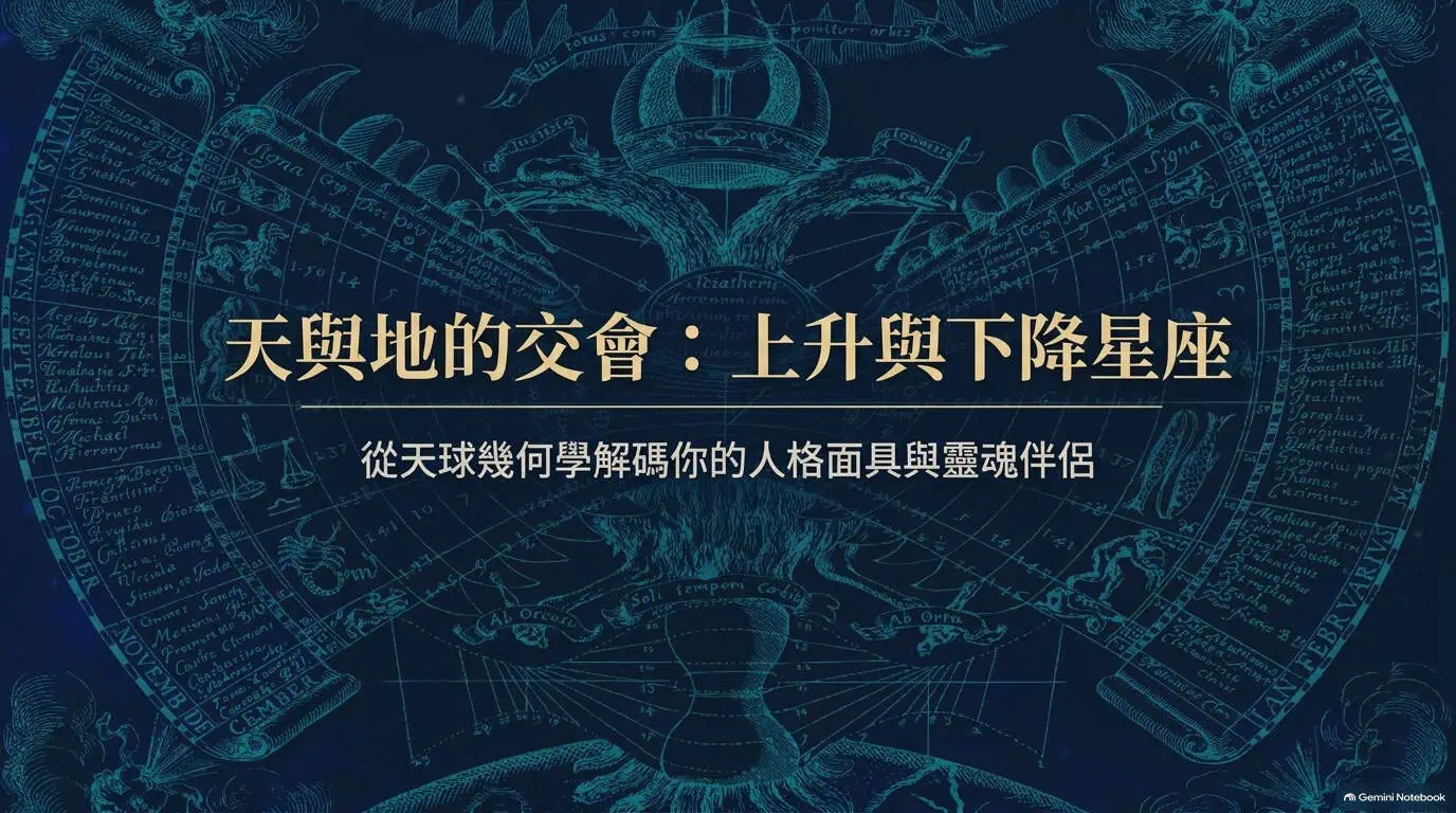 《天與地的交會——上昇與下降星座》上篇封面:星座與地平軸線的天文符號