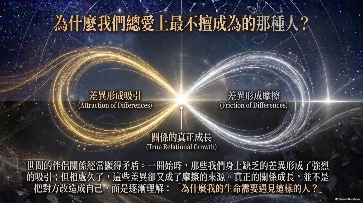 交織的光流象徵伴侶之間的相互吸引與摩擦