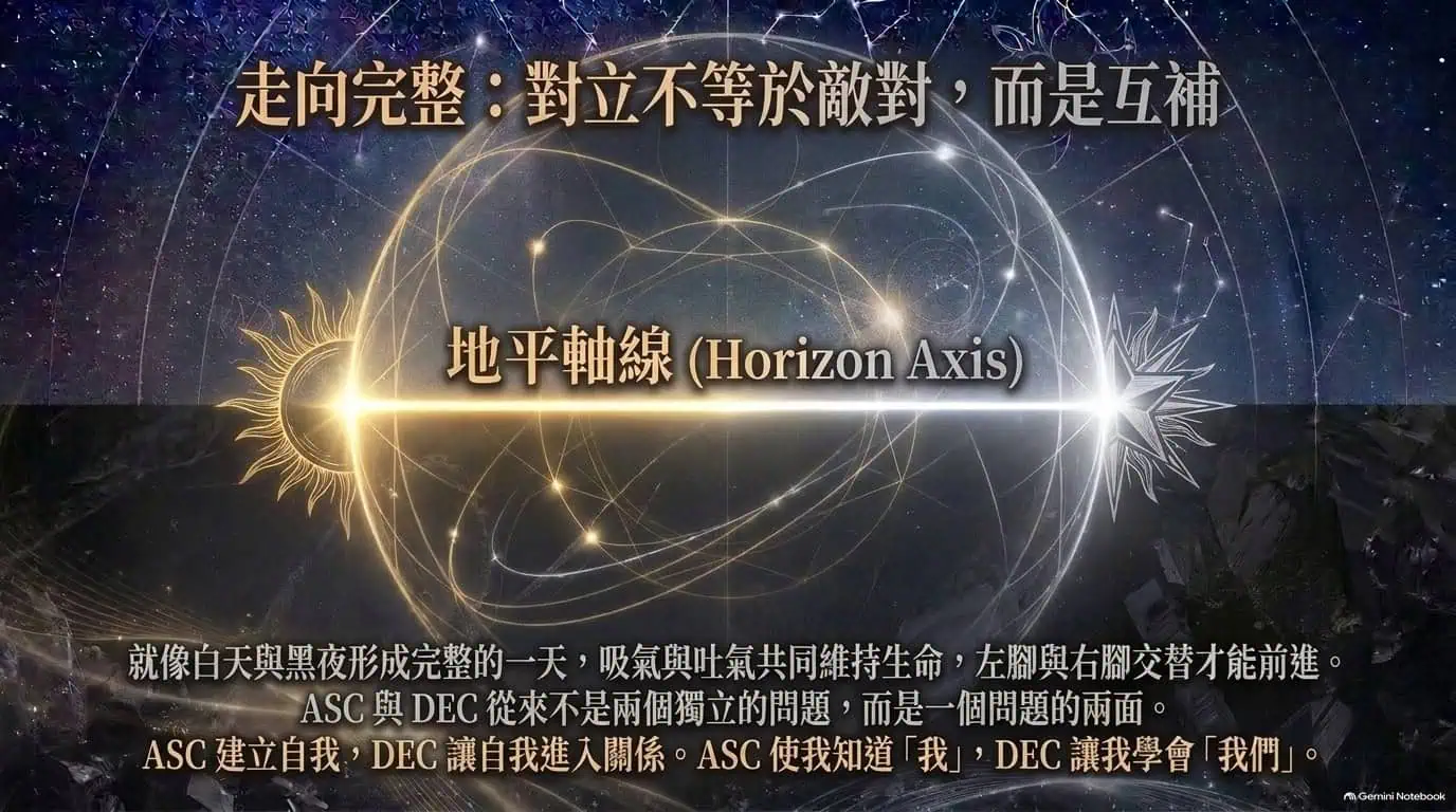 上昇點ASC與下降點DEC在地平軸線兩端相隔180度