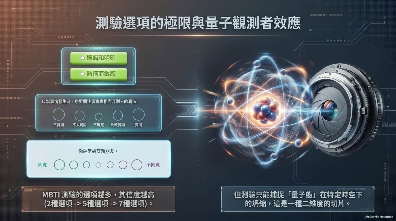 不同MBTI測驗題目選項與量測條件的示意