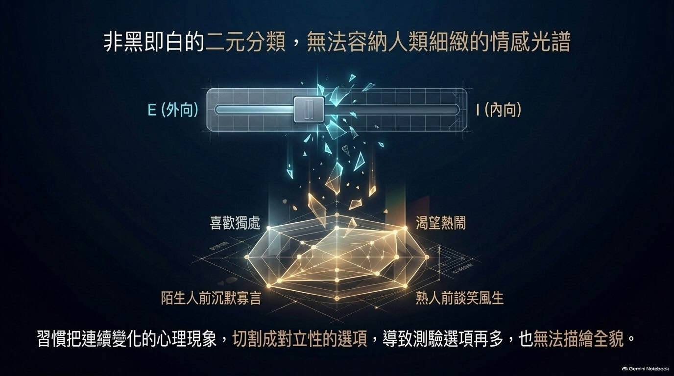 由二元分類延伸出多層次心理差異的示意圖