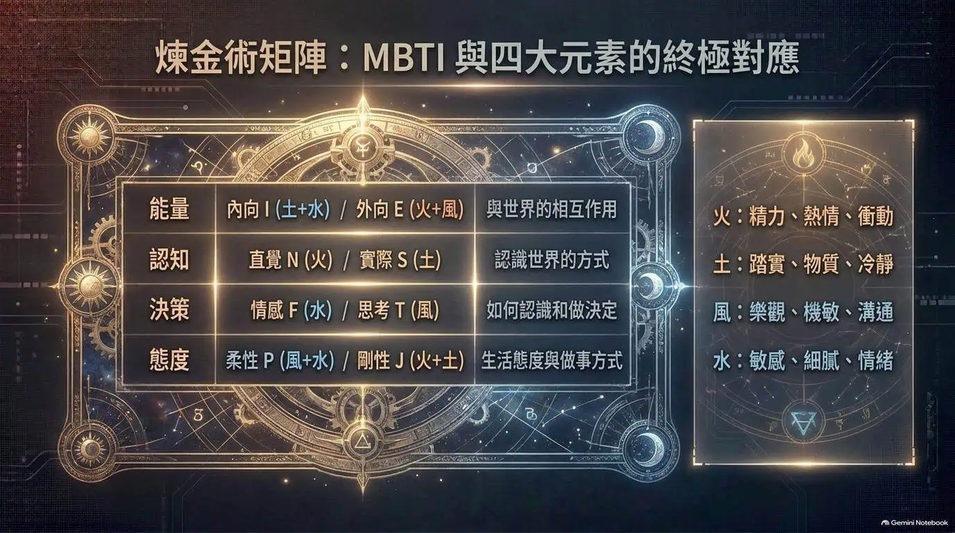 心理指標與占星四元素關係的映射矩陣