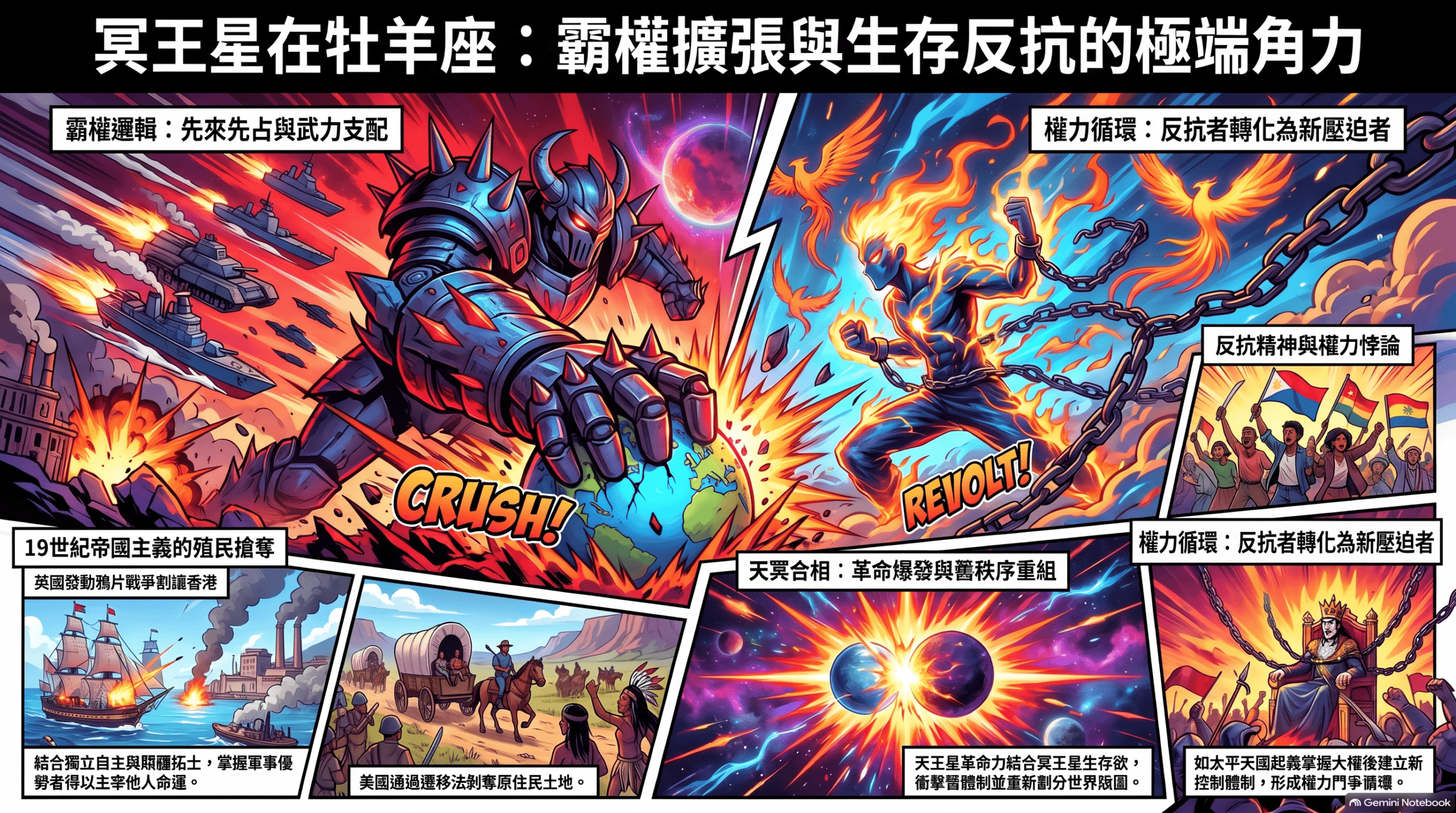 冥王星在牡羊座：霸權擴張與生存反抗的動感漫畫圖解
