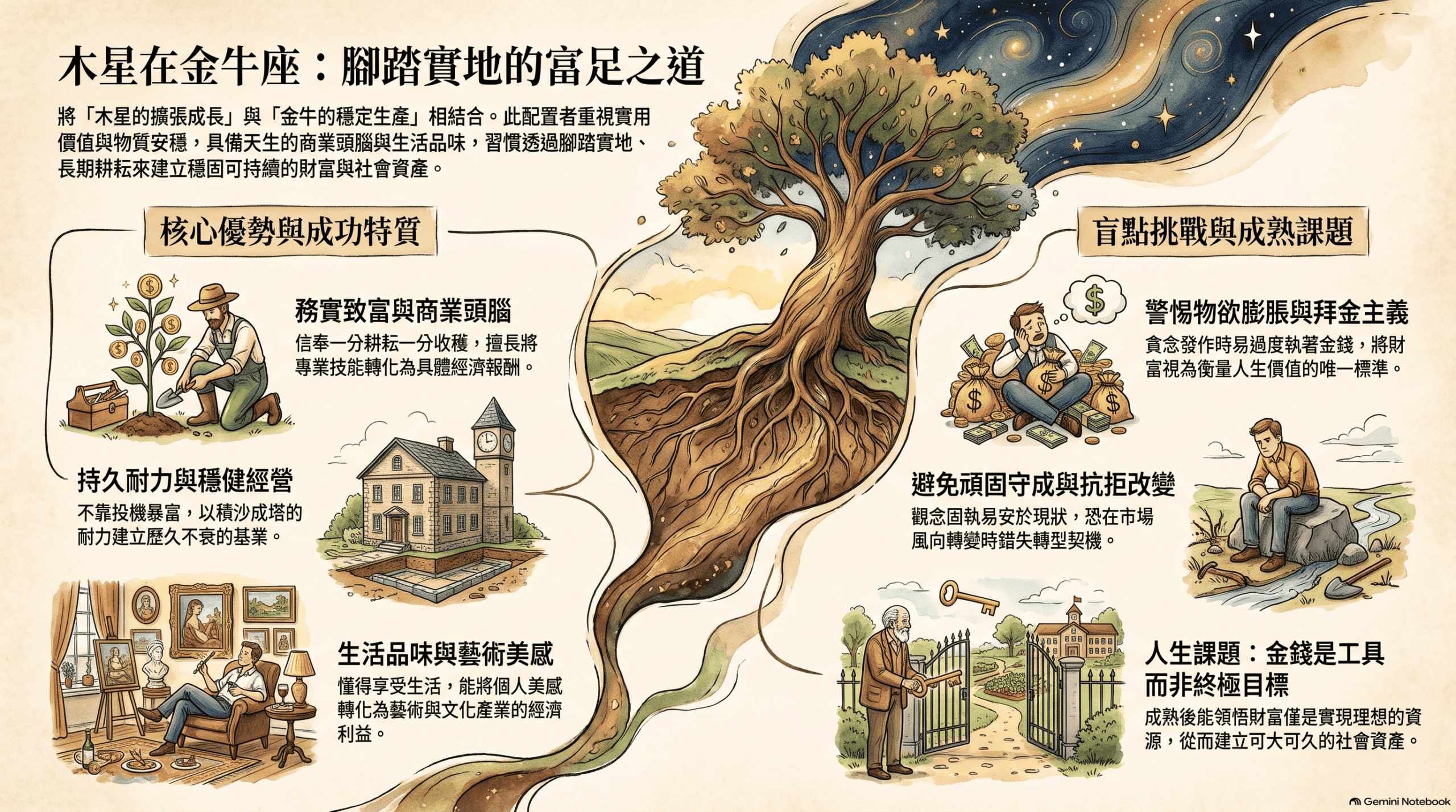 木星在金牛座腳踏實地的富足之道：商業經營、耐力與美感