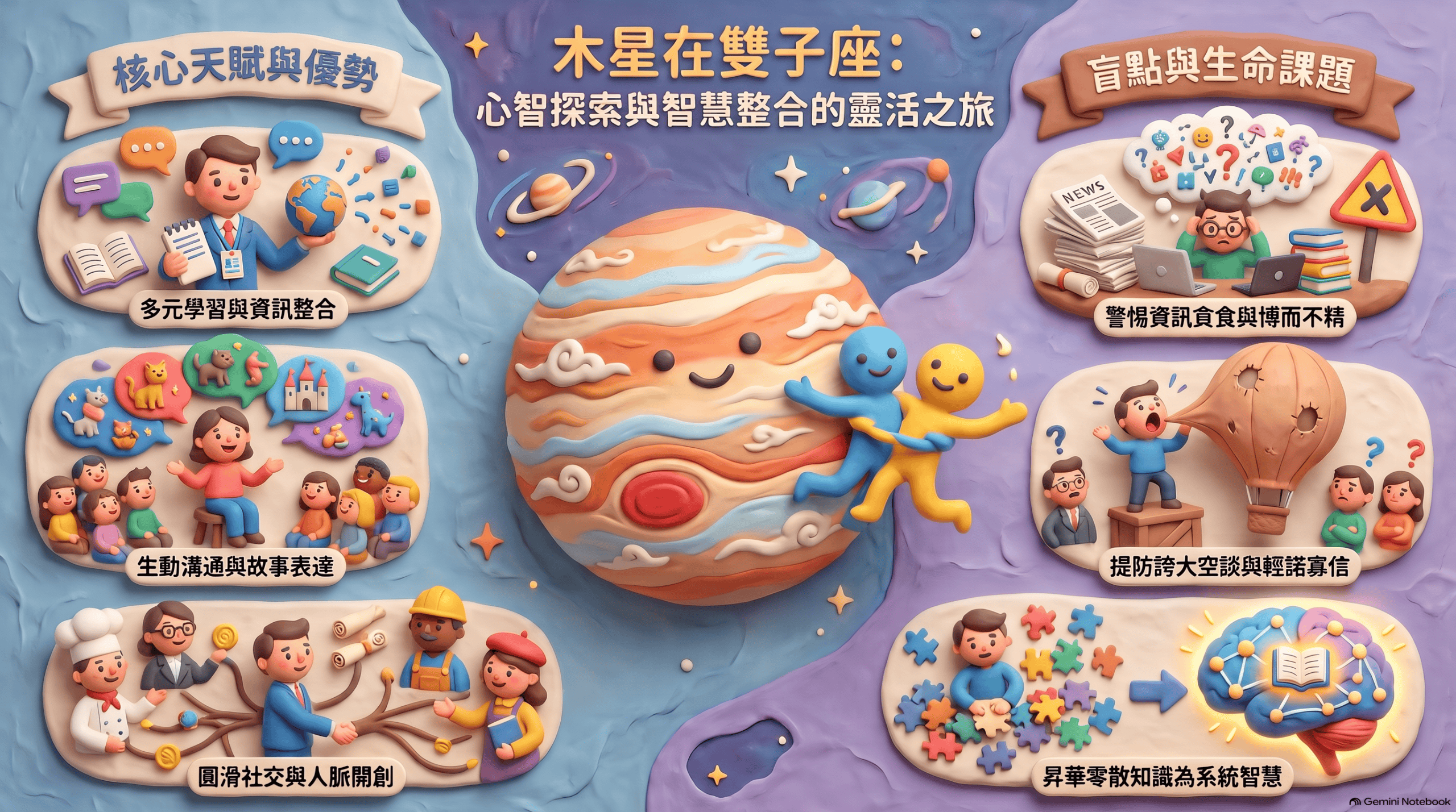 木星在雙子座：心智探索與智慧整合的靈活之旅（黏土風）