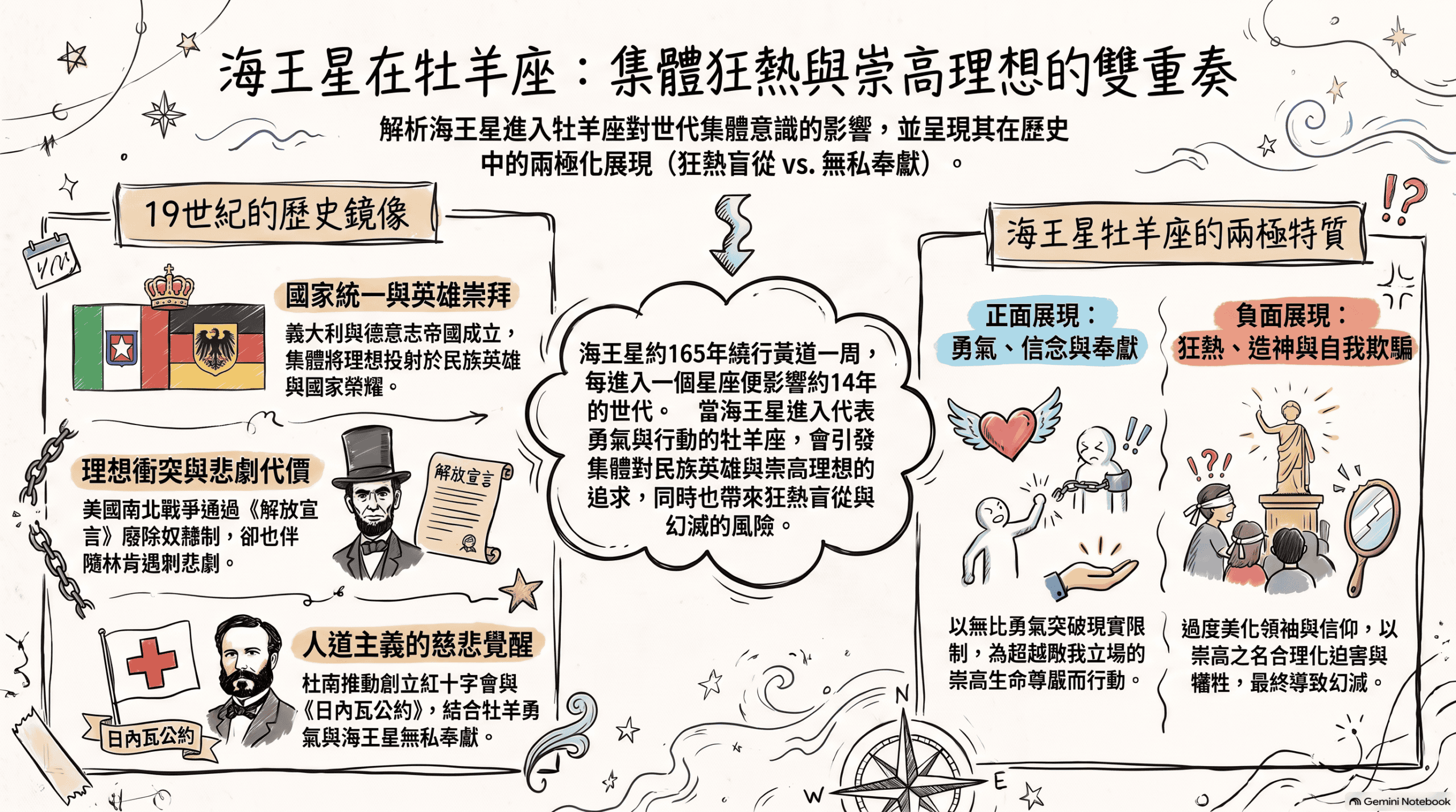 海王星在牡羊座手繪圖解：林肯與十九世紀的人道主義、理想與奉獻